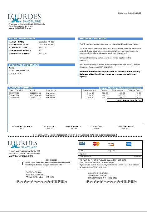 USA Lourdes business utility bill template in Word and PDF formats
